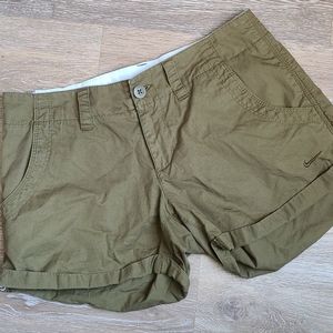Nike Olive Green Cotton Zip Up Shorts Size 6